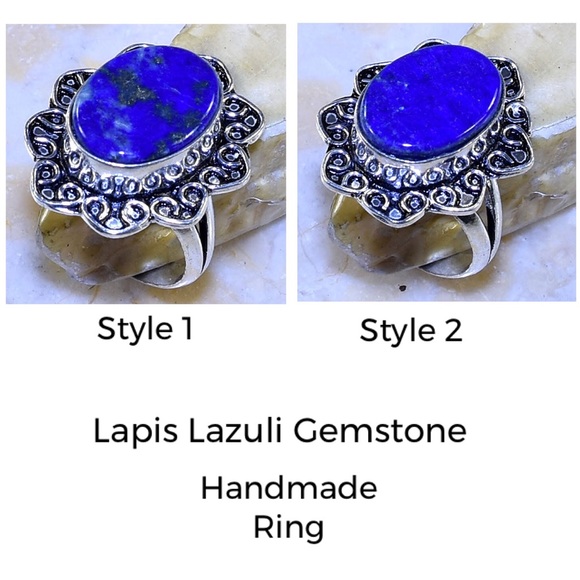 •Lovely• Lapis Lazuli Gemstone Handmade Halo Ring - Picture 3 of 5